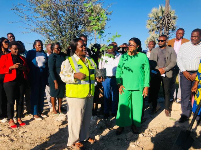 NKURENKURU, 12 May 2025 – Kavango West Governor, Verna Sinimbo on Monday led a regional initiative to plant trees in honour of Founding President Sam Nujoma, Held at the Kavango West Regional Office Park in Nkurenkuru.
(photo: Lylie Joel)
NAMPA