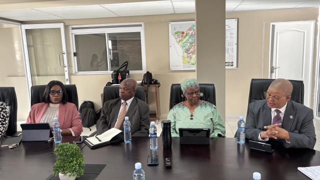 SWAKOPMUND, 14 MAY 2025 - Members of the public service commission at the governor’s office during a familiarisation visit in the Erongo. (r-l) Chairperson of the commission, Saalman Jacobs, commissioner Nashilongo Shivute, commissioner Michael Mutonga and commissioner Habate Doeses. (Photo by: Isabel Bento) NAMPA