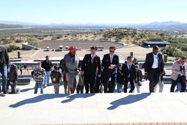 WINDHOEK, 21 May 2025 - Delegates at the 21st General Council of the World Federation of Democratic Youth touring the Heroe’s Acre (Photo: Andreas Thomas) NAMPA
