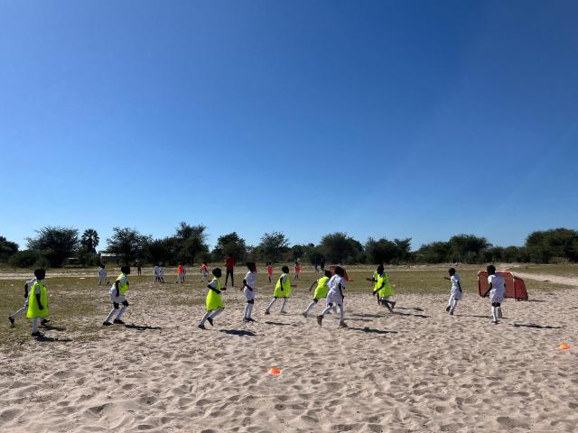 NKURENKURU, 26 May 2025 - The Real Madrid Foundation Football Clinics in collaboration with Cadilu Fishing and the Namibia Schools Sport Union, implemented a football programme in the Kavango West Region on Monday. (Photo by: Lylie Joel) NAMPA