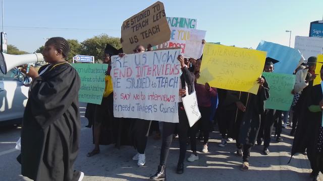 OSHAKATI, 03 June 2025 - Qualified unemployed teachers from Oshana held a peaceful demonstration at Oshakati on Tuesday. (Photo: Maria David)NAMPA