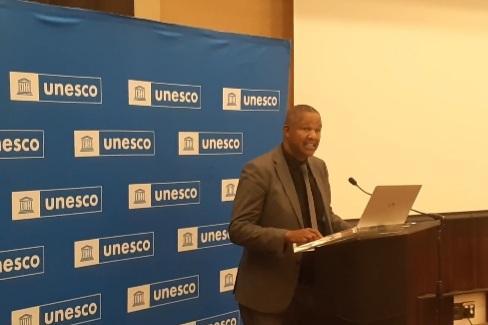 WINDHOEK, 03 June 2025 - Director of the National Heritage and Culture Programme, Manfred !Gaeb, speaking at the Heritage Digital Technology workshop in Windhoek. (Photo by: Edward Tenete) NAMPA 