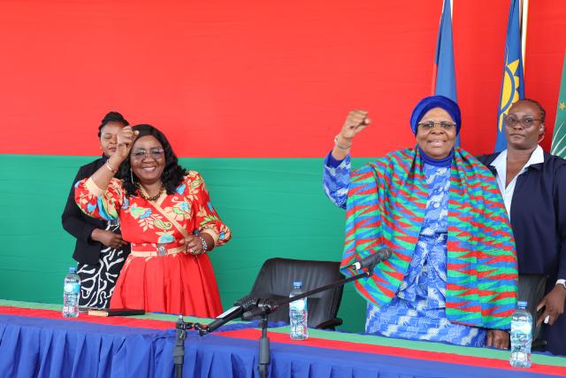 WINDHOEK, 05 June 2025 - Swapo President Netumbo Nandi-Ndaitwah and Secretary General Sophia Shaningwa showing unity during the press briefing (Photo: Andreas Thomas) NAMPA
