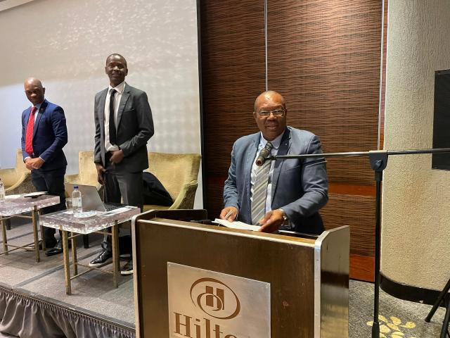 Windhoek, 18 JUN (NAMPA) - Head of Criminal Investigations Directorate. Commissioner. M.N.!Naruseb speaks on the rise of financial crimes at the National mutistakesholder collaborative workshop (Photo: Negumbo Ali).