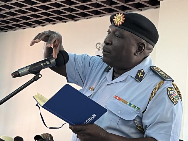 MANKUMPI , 18 June 2025- The Kavango West Regional Police Deputy Commissioner Johannes Kudumo Speaking during a public engagement at Satotwa village in the Mankumpi Constituency, in the Kavango West region on Wednesday.

(Photo: Lylie Joel)
NAMPA