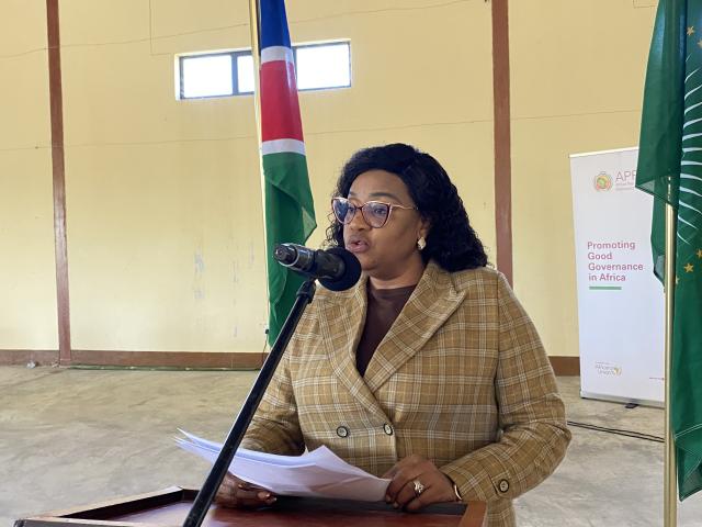 NKURENKURU, 20 June 2025- The Kavango West Governor, Verna Sinimbo, attending APRM Stakeholders Engagement Held in Nkurenkuru, Kavango West on Friday.

(Photo: Lylie Joel)
NAMPA 