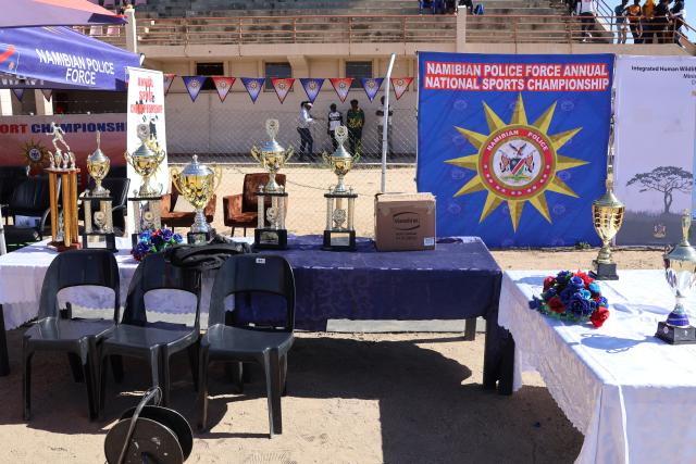 OTJIWARONGO, 23 June 2025 - Some of the trophies to be won on Saturday at the 2025 Namibian Police Force's 28th annual sports championship underway at Otjiwarongo in the Otjozondjupa Region. (Photo by: Mulisa Simiyasa) NAMPA