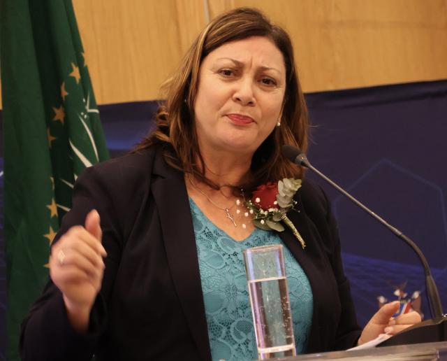 WINDHOEK,23 June 2025- Minister of Education, Innovation, Youth, Sports, Arts and Culture, Sanet Steenkamp at the launch of two EduConservation Teachers Toolkits for Senior Primary Schools. (Photo by: Linea Dishena) NAMPA 