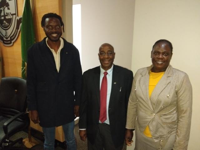 KATIMA MULILO, 27 June 2025 Regional Governor, Lawrence Sampofu pictured with Detective Senior Inspector Rahele Tawana (r) and Riaan Siyama of BEOC after their regional presentations the regional launch of the communication campaign to end GBV in the communities in Katima Mulilo.

(Photo: Michael Mutonga Liswaniso) NAMPA 