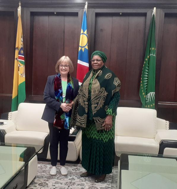 WINDHOEK, 03 July 2025 - President Netumbo Nandi-Ndaitwah together with the Ambassador of Ireland to Namibia Bronagh Carr at statehouse during a courtesy call. (Photo: Edward Tenete) NAMPA 