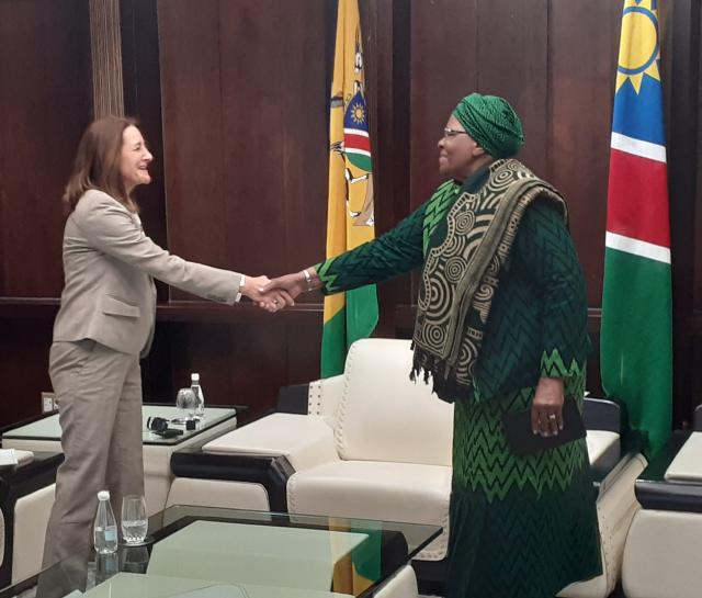 WINDHOEK, 03 July 2025 - President Netumbo Nandi-Ndaitwah pictured with the European Union Ambassador to Namibia Ana Beatriz Martins qt statehouse. (Photo: Edward Tenete) NAMPA 