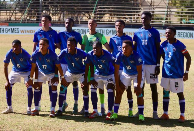 WINDHOEK, 04 July 2025 - The Namibian National Under-20 men’s football squad pose for a photo ahead of their match against Angola during the African Union Sports Council (AUSC) Region 5 championships at the Hage Geingob Stadium in Windhoek. (Photo by: Hesron Kapanga) NAMPA