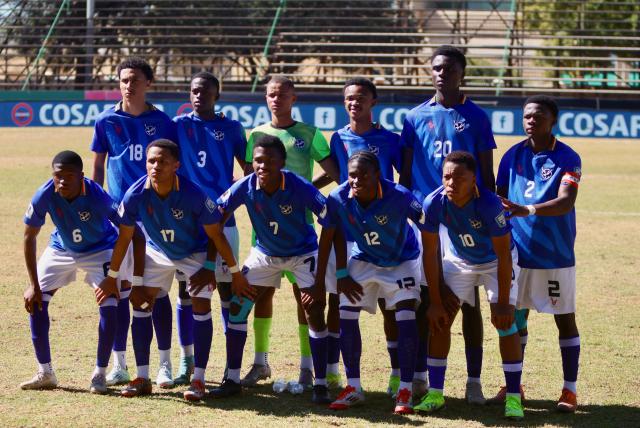 WINDHOEK, 04 July 2025 - The National Under-20 (U20) men’s football team squad pose for a photo ahead of their match against Angola on the opening match of the African Union Sport Council (AUSC) Region 5 Championships at the Hage Geingob Stadium in Windhoek, Namibia. (Photo by: Hesron Kapanga) NAMPA
