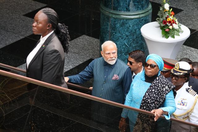WINDHOEK, 09 July 2025 - President Netumbo Nandi-Ndaitwah pictured with the Prime Minister of the Republic of India, Narendra Modi at statehouse. (Photo: Eba Kandovazu) NAMPA 