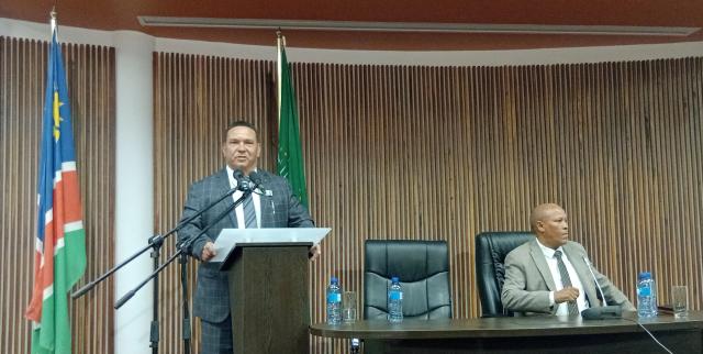 MARIENTAL, 09 July 2025 (NAMPA)- The Governor of Hardap region, Riaan McNab delivered his State of Region Address (SORA) in Mariental on Wednesday.
(Photo: Charmaine Boois) NAMPA 
