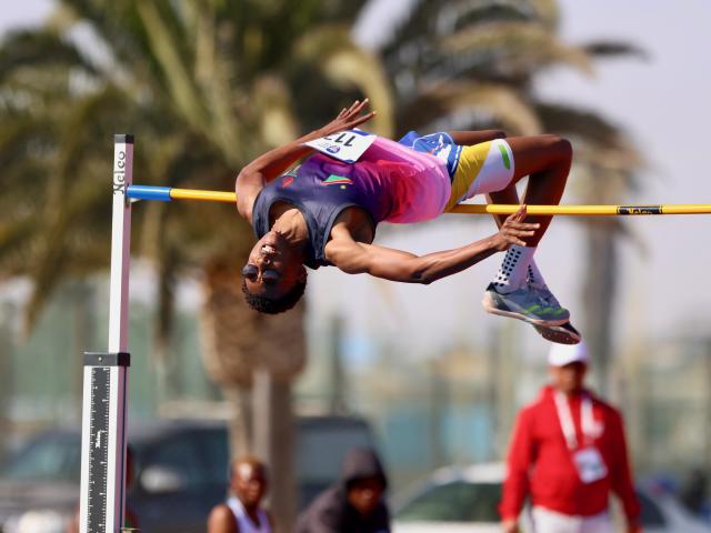 SWAKOPMUND, 10 July 2025 - Namibia's high jumper while in action during the African Union Sport Council (AUSC) Region Five Games at the Vineta Stadium in Swakopmund. (Photo by: Hesron Kapanga) NAMPA