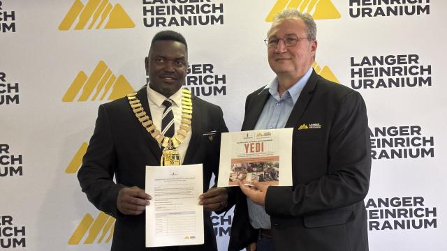 SWAKOPMUND, 12 July 2025 - Mayor of Swakopmund Blasius Goraseb, and Langer Heinrich Managing Director Johan Roux at the launch of the YEDI programme at Swakopmund on Friday. (Photo by: Isabel Bento) NAMPA