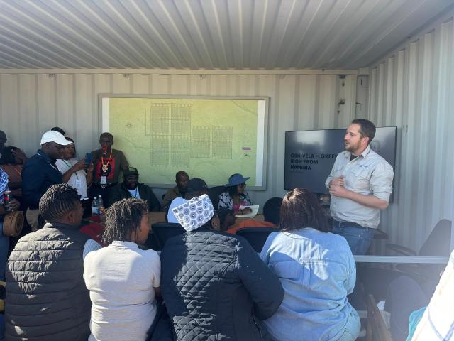 Arandis, 11 July 2025 - HyIron Oshivela Managing Director Johannes Michels briefing Members of Parliament from different African countries during a site visit at the plant in Arandis on Friday. The visit was part of the Parliamentary Green Investment Dialogue taking place in Walvis Bay. (Photo by: Isabel Bento) NAMPA