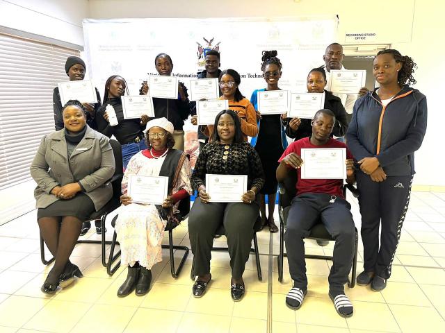 OMUTHIYA, 14 July 2025 - Trainers who completed ln their digital literacy training in Omuthiya. 
