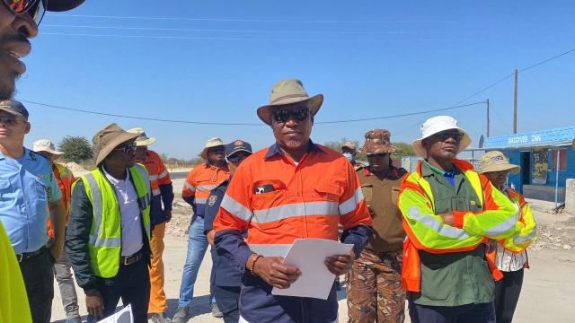 ENGOYI, 16 July 2025 - Oshikoto governor Sacky Kathindi during the site  visit of the construction for the Engoyi - Omuntele road on Wednesday.