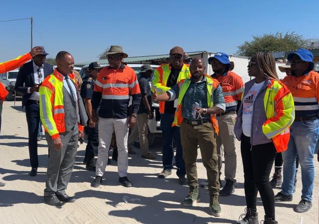 ENGOYI, 16 July 2025 - Oshikoto governor Sacky Kathindi during the site  visit of the construction for the Engoyi - Omuntele road with members of the Regional Council, RCC and RA on Wednesday.