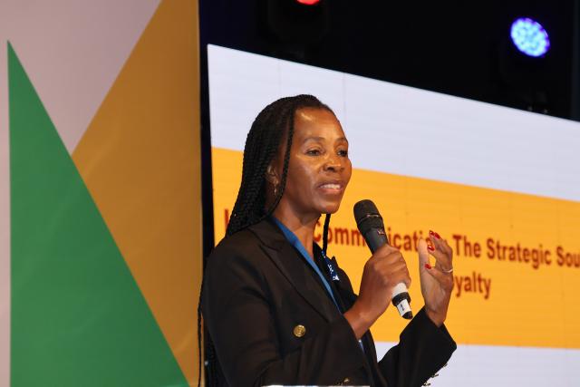 SWAKOPMUND, 17 July 2025 - Oxygen Communications Director Hilda Basson-Namundjebo during her presentation at the Effective Communicators Conference in Swakopmund on Thursday. (Photo by: Isabel Bento) NAMPA