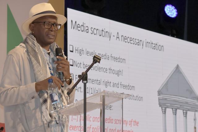 SWAKOPMUND, 17 July 2025 - Former Media Ombudsman, Dr John Nakuta at the 2025 Effective Communicators Conference in Swakopmund on Thursday afternoon. (Photo by: Mulisa Simiyasa) NAMPA