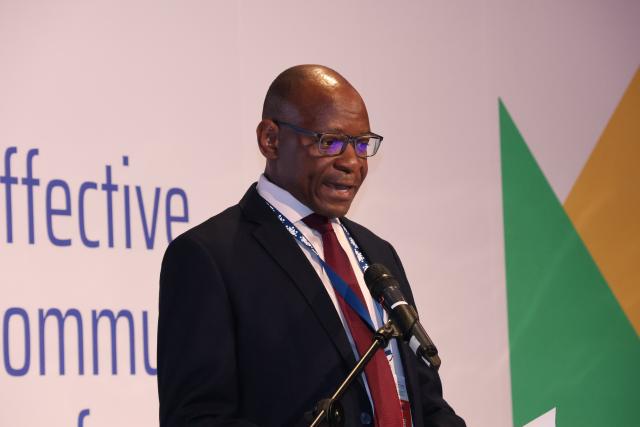 Swakopmund, 18 July 2025 - Managing Director of the Navachab Gold mine George Botshiwe speaking on the mine’s success at the Effective Communicators Conference at Swakopmund. (Photo by: Isabel Bento) NAMPA