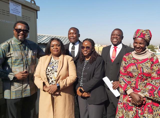 WINDHOEK, 18 July 2025 – Deputy Prime Minister Natangwe Iithete pictured with City of Windhoek Mayor Ndeshihafela Larandja and members of the Tobias Hainyeko Constituency councillors during the commissioning ceremony of the electrification project. (Photo by: Mathilde Kudumo) (NAMPA)
