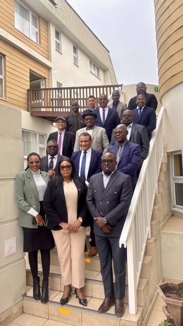 SWAKOPMUND, 21 July 2025 - Chairperson of the Parliamentary Standing Committee on Budget and Finance (BFC) Helaria Mukapuli, Chairperson of the Erongo Regional Council Florian Donatus photographed among members and stakeholders of the committee at the opening of the two-week stakeholder engagement session and training on Financial scrutiny at Swakopmund on Monday. (Photo by: Isabel Bento) NAMPA