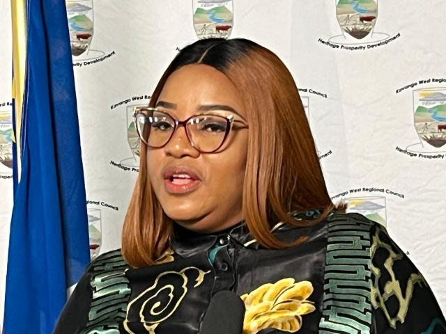 NKURENKURU, 25 July 2025- The Kavango West Regional Governor, Verna Sinimbo delivering her state of address in Nkurenkuru, Kavango West on Friday.
(Photo: Contributed)
NAMPA