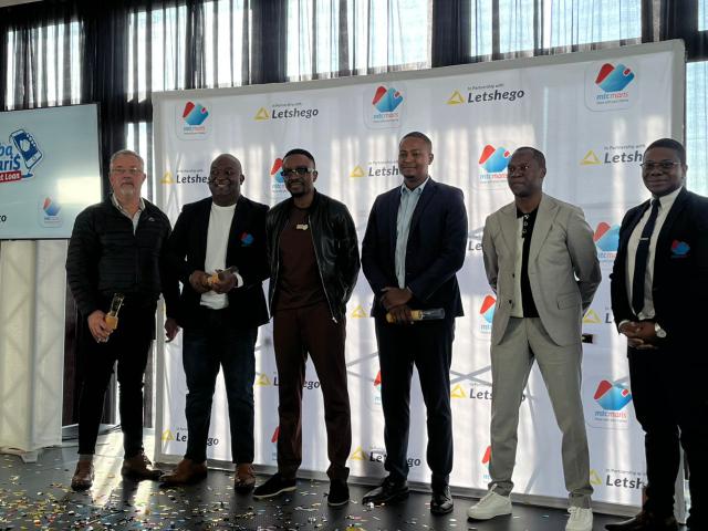 WINDHOEK, 31 JUL 2025 - Left to right, Thinus Smit (MTC Financial Director), Dr. Licky Erastus (MTC Managing Director), Melvin Angula (Letshego: CEO for Micro Lending Financial Services Namibia), Jerome Namaseb (MTC Maris Board Chairperson), Tim Ekandjo (MTC Chief Brand, Marketing, Corporate Affairs and Sustainability Officer), and Kayembe Ilunga pictured at the Taamba Maris launch.(Photo: Negumbo Ali) NAMPA