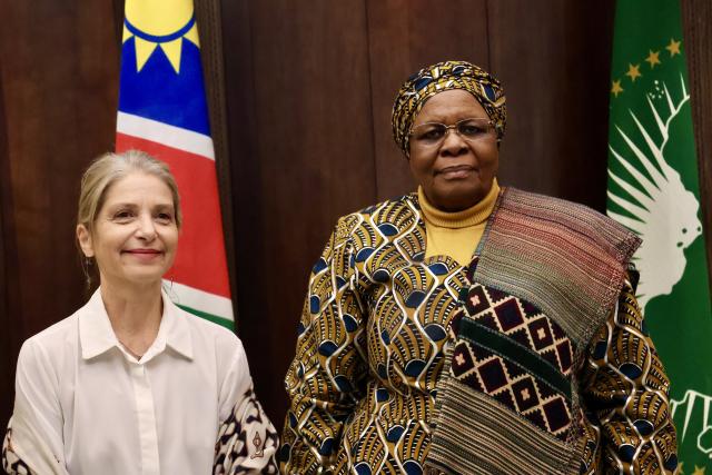 WINDHOEK, 31 JULY 2025 - Outgoing Ambassador of Brazil to Namibia Vivian Loss San Martin (L) pictured with President Netumbo Nandi-Ndaitwah (R) during a farewell courtesy at Statehouse. (Photo: Linea Dishena) NAMPA