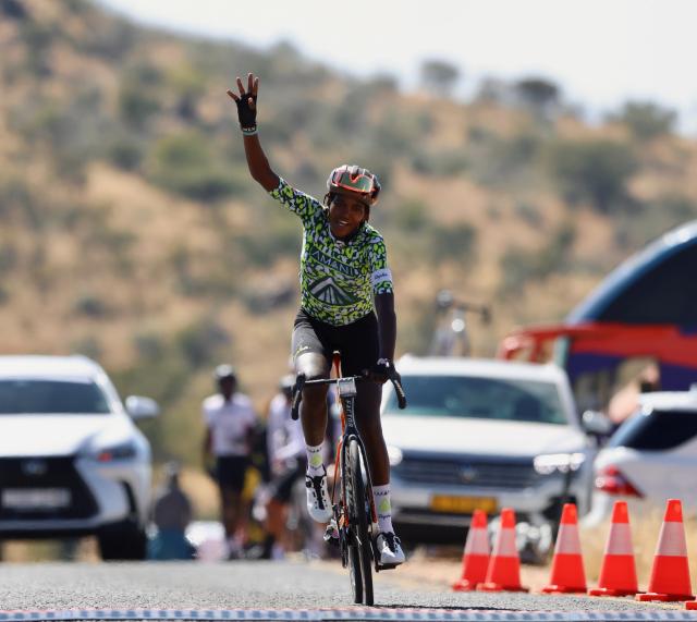 WINDHOEK, 02 August 2025 – Xaveline Nirere, a Kenyan-based rider for Team Amani, during stage three of the women’s elite race of the Tour de Windhoek which covered a 75.81-kilometre route from Kupferberg through to the A1 road between Windhoek and Okahandja and back to the Rehoboth bridge and finished  at the  Kupferberg. (Photo by: Hesron Kapanga) NAMPA
