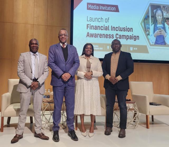 WINDHOEK, 05 AUGUST 2025 - Bank of Namibia (BoN) Ebson Uanguta and stakeholders pose for a photo at the official launch of the Financial Inclusion Awareness Campaign (Photo: Molly Weyulu) NAMPA