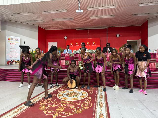 OSHAKATI, 06 August 2025 - The HP cultural group entertaining the audience during the official opening of the UNAM cultural festival on Wednesday. (Photo: Maria David)NAMPA