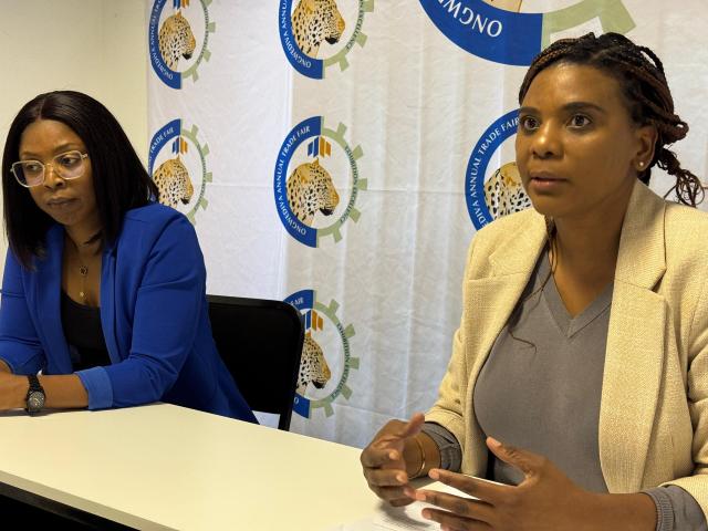 ONGWEDIVA, 06 August 2025 - Rebekka Hidulika, Chairperson of the OATF Preparatory Committee (R) pictured with Lonia Nghuulikwa
Convener: Marketing & Publicity Subcommittee (L) on Wednesday during the media briefing at Ongwediva. (Photo: Maria David)NAMPA
