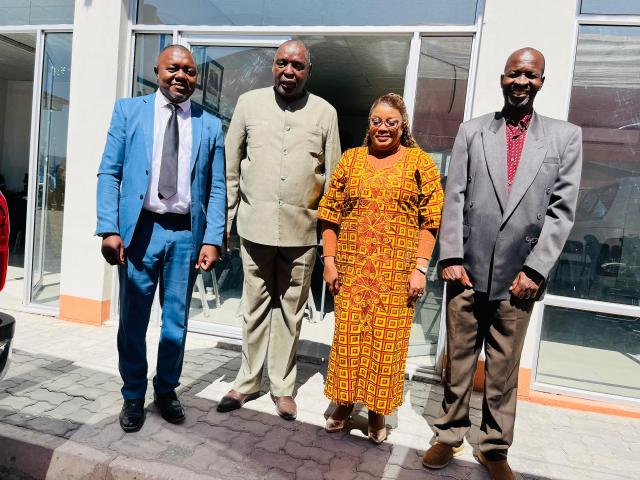 NKURENKURU, 07 August 2025- Minister of Urban and Rural Development James Sankwasa, CRO for Kavango West Regional Council Matheus Singambwe, Kavango West Governor Verna Sinimbo and the Chairperson for Kavango West Regional Councils Joseph Sikongo in Nkurenkuru on Thursday.

(Photo: Lylie Joel)
NAMPA 