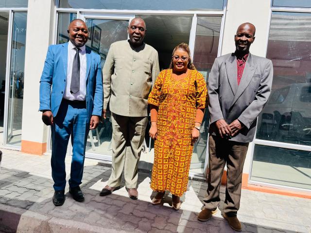 NKURENKURU, 07 August 2025- Minister of Urban and Rural Development James Sankwasa, CRO for Kavango West Regional Council Matheus Singambwe, Kavango West Governor Verna Sinimbo and the Chairperson for Kavango West Regional Councils Joseph Sikongo in Nkurenkuru on Thursday.

(Photo: Lylie Joel)
NAMPA 