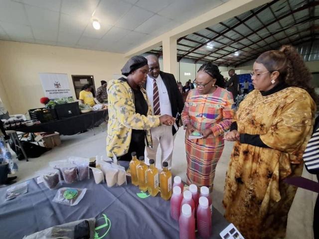 NKURENKURU, 07 August 2025-Minister of International Relations and Trade Selma Ashipala-Musavyi with the Governor Verna Sinimbo at the regional ministerial business engagement series hosted by MIRT and MIME.
Nkurenkuru Expo Hall on Thursday.

(Photo: Lylie Joel)
NAMPA