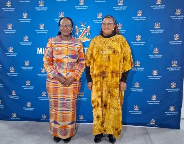 NKURENKURU, 07 August 2025-Minister of International Relations and Trade Selma Ashipala-Musavyi with the Governor Verna Sinimbo at the regional ministerial business engagement series hosted by MIRT and MIME.
Nkurenkuru Expo Hall on Thursday.

(Photo: Lylie Joel)
NAMPA
