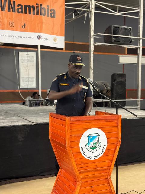 HELAO NAFIDI, 09 August 2025 - Namibian Police Force Lieutenant General, Joseph Shikongo speaking during the Namibia National Women’s Conference held at Helao Nafidi on Saturday. (Photo by: Maria David) NAMPA