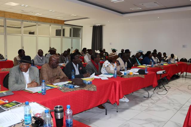 OTJIWARONGO, 11 August 2025 - A section of traditional leaders and their secretaries from Otjozondjupa, Erongo, Kunene and Omaheke regions attends a weeklong training workshop on legal framework at Otjiwarongo on Monday. (Photo by: Mulisa Simiyasa) NAMPA 