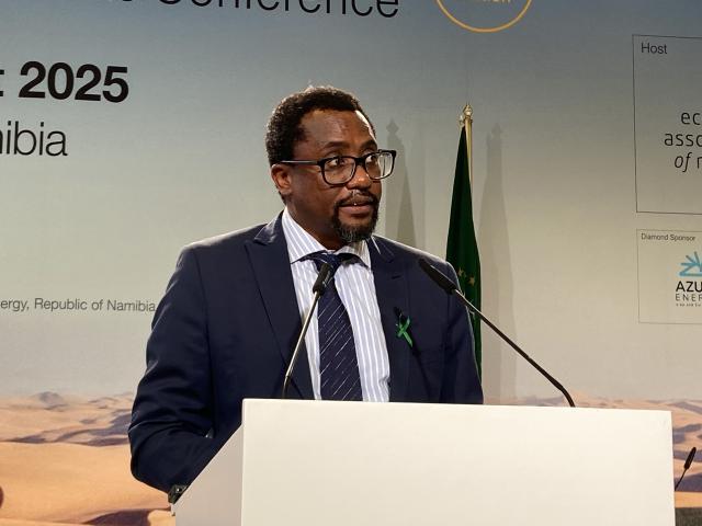 WINDHOEK, 13 AUG (NAMPA) - Deputy Prime Minister and Minister of Industries, Mines and Energy, Natangwe Ithete speaking at the 3rd Namibia Oil and Gas Conference. (Photo: Edward Tenete) NAMPA