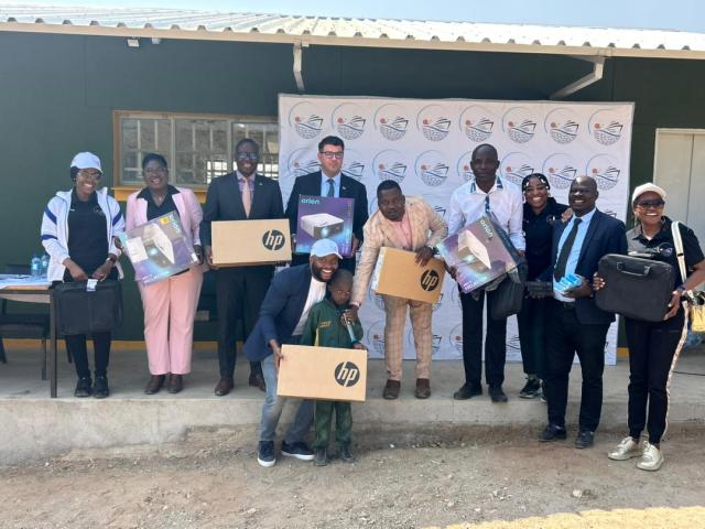OTJERUNDA, 14 AUGUST - Spreader Fishing (Pty) Ltd, a joint venture consortium, donated ICT equipment valued at N.dollars 15 000 to seven state schools in the Kunene, Omusati, and Ohangwena regions in an effort to assist government initiatives in advancing education. (Photo by: Uakutura Kambaekua) NAMPA.