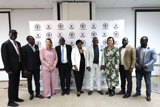 ALVIS BAY, 15 August 2025 - Chairperson of the Namibia Fish Consumption Promotion Trust (NFCPT) Suzan Ndjaleka, Chief Executive Officer Peya Hitula, Governor of the Kavango West Region Hamunyera Hambyuka among other stakeholders during the NFCPT breakfast meeting and launch of the National Fish Consumption Day at Walvis Bay. (Photo by: Isabel Bento) NAMPA