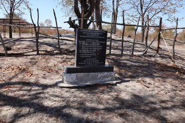 KATIMA MULILO, 23 August 2025 - Tombstone of the late Chatambula Dickson Masida and other war veterans listed on it who were in 1968 tortured and roasted alive at Masida village, about 75 kilometres west of Katima Mulilo in the Zambezi Region and the aim was for the liberation struggle for the independence of Namibia. (Photo by: Mulisa Simiyasa) NAMPA