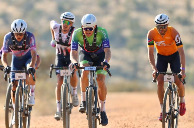GROSS BARMEN, 23 August 2025 – Namibian cyclist Drikus Coetzee (in green) while in action during the 2025 Khomas100 African Gravel Championships a race which saw riders from across the continent competing for UCI points, over 157 kilometres from Windhoek to Gross Barmen Resort outside Okahandja. (Photo by: Hesron Kapanga) NAMPA
