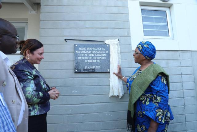 OMEGA 3, 27 August 2025 - President Netumbo Nandi-Ndaitwah flanked by the minister of education, innovation, sports, youth, arts and culture officially inaugurates the Ndoro memorial school hostel on Wednesday afternoon in western Zambezi region.

(Photo: Michael Mutonga Liswaniso) NAMPA
