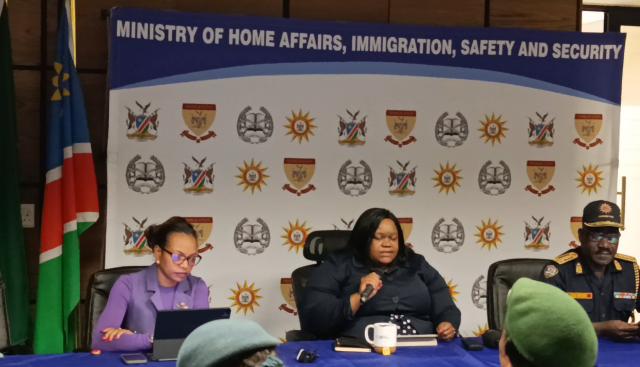 Windhoek, 01 September - The Minister of Home Affairs, Immigration, Safety and Security (MHAISS),Lucia Iipumbu, with the Inspector General of the Namibian police Joseph Shikongo. (Photo: Negumbo Ali) NAMPA 